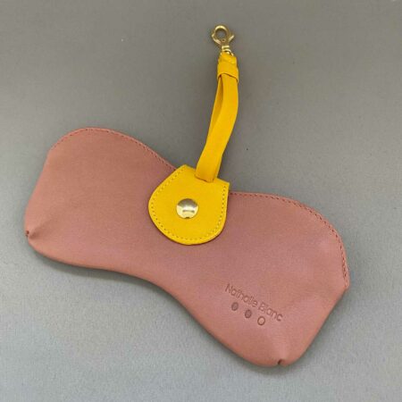 Range Lunettes Pochette Souple en Cuir Rose et Jaune