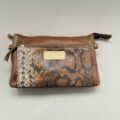Sac en Cuir Façon Python Marron avec sa bandoulière et sa ceinture assortie
