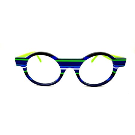 Lunettes de Vue De la Marque Wissing Modèle 3251 Coloris Bleu et Vert Fluo / Multicolore Ronde – Opticien Stéphanie Danjou Cambrai